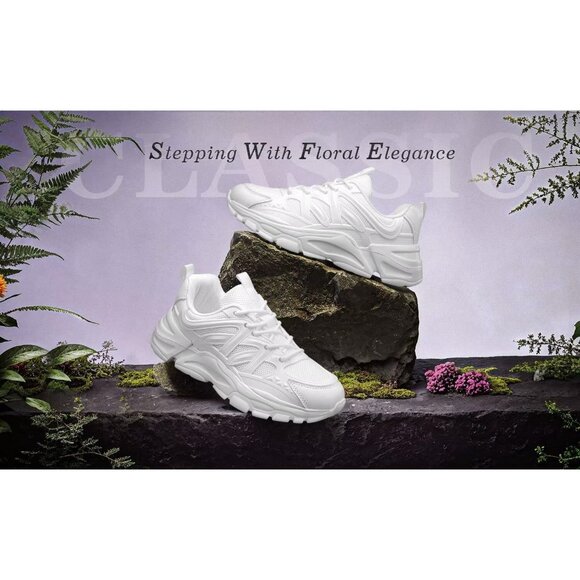 Women's White Slip-On Running Shoes Lightweight Mesh Walking Sneakers for Gym - Picture 3 of 7